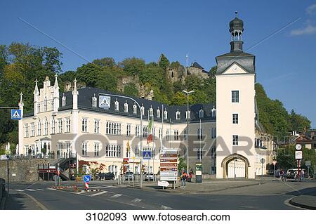 Stock Image - Rhenish iron casting museum, in the background castle ruin Sayn, Bendorf, Rhineland-Palatinate, Germany . Fotosearch