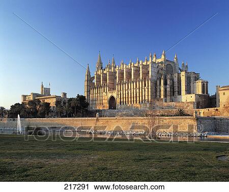 River flowing besides cathedral, Balearic Islands, Spain View Large Photo Image Stock Image - River flowing besides cathedral, Balearic Islands, Spain . Fotosearch