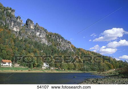 River flowing through forest, Elbe River, Bastei, Saxony, Germany View Large Photo Image Stock Photo - River flowing through forest, Elbe River, Bastei, Saxony, Germany . Fotosearch
