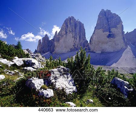 Rock formations on landscape, Tre Cime di Lavaredo, Dolomites, Italy View Large Photo Image Stock Image - Rock formations on landscape, Tre Cime di Lavaredo, Dolomites, Italy . Fotosearch