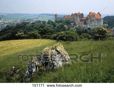 Rock on landscape with castle in background, Harburg, Lower Saxony, Germany View Large Photo Image Stock Image - Rock on landscape with castle in background, Harburg, Lower Saxony, Germany . Fotosearch