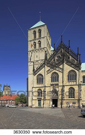 Stock Image - Saint Paul Cathedral with Liebfrauenkirche in the background, Muenster, Germany . Fotosearch
