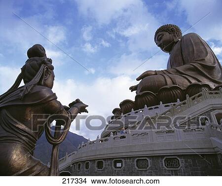 Picture - Sculpture in front of buddha statue, Po Lin Monastery, Lantau, Hong Kong, China . Fotosearch