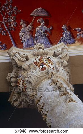 Stock Photo - Sculptures carved on wall of castle, Schloss Pillnitz, Dresden, Saxony, Germany . Fotosearch