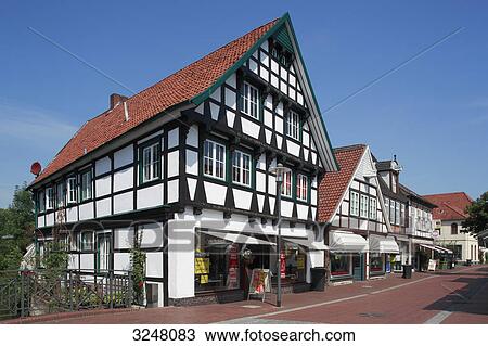 Shopping street with timber framed houses, Quakenbrueck, Germany View Large Photo Image Stock Image - Shopping street with timber framed houses, Quakenbrueck, Germany . Fotosearch