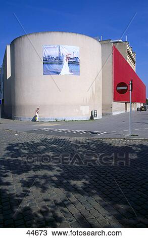 Stock Image - Signboard in front of museum, Museum of Modern Art, Antwerp, Belgium . Fotosearch