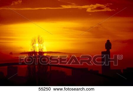 Silhouette of tower at sunset, Henninger Tower, Frankfurt, Germany View Large Photo Image Stock Image - Silhouette of tower at sunset, Henninger Tower, Frankfurt, Germany . Fotosearch