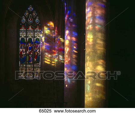 Stock Photography - Stained window glass of church, Saint Malo, Brittany, France . Fotosearch