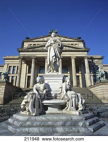 Stock Photo - Statues in front of concert hall, Schiller Monument, Konzerthaus Berlin, Gendarmenmarkt, Berlin, Germany . Fotosearch
