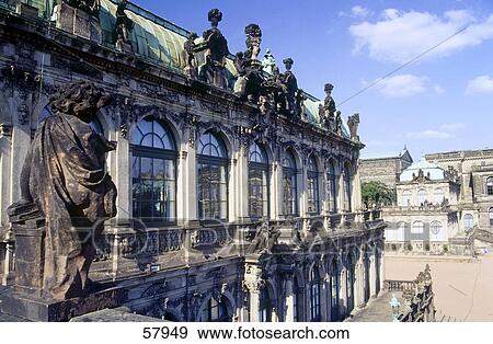 Stock Photo - Statues on wall of palace, Zwinger Palace, Saxony, Germany . Fotosearch