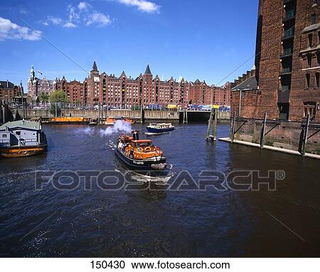Stock Image - Steamer in river, Elbe River, Hamburg, Germany . Fotosearch