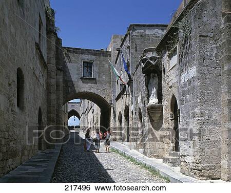 Stone houses along street, Odos Ippoton, Rhodes, Dodecanese Islands, Greece View Large Photo Image Stock Photograph - Stone houses along street, Odos Ippoton, Rhodes, Dodecanese Islands, Greece . Fotosearch