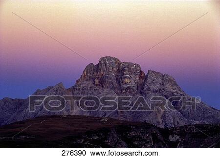 Stock Image - Sunrise over mountain, Dolomites, South Tyrol, Italy . Fotosearch