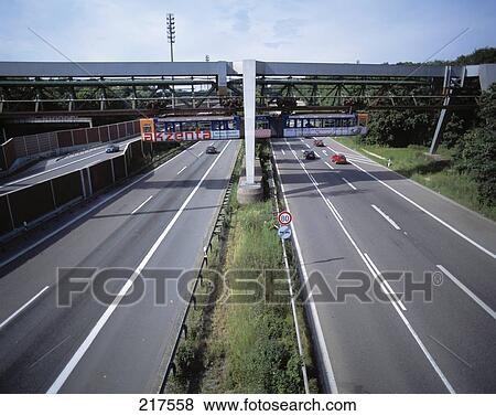 Stock Photo - Suspension bridge over motorway, Sonnborner Kreuz, Germany . Fotosearch