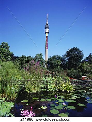 Television tower in park, Florianturm, Westphalian Park, Dortmund, North Rhine-Westphalia, Germany View Large Photo Image Stock Photograph - Television tower in park, Florianturm, Westphalian Park, Dortmund, North Rhine-Westphalia, Germany . Fotosearch