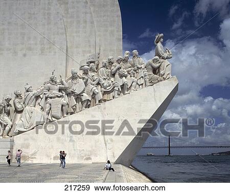 Stock Photo - Tourists at discoveries monument, Monument to the Discoveries, Belem, Lisbon, Portugal . Fotosearch