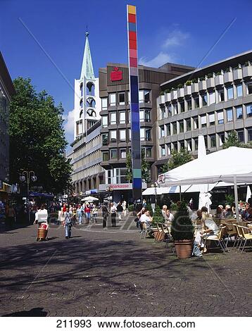 Stock Image - Tourists at market in city, Gelsenkirchen, Germany . Fotosearch