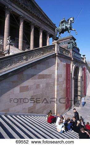 Stock Image - Tourists at national gallery, Alte Nationalgalerie, Museum Island, Berlin, Germany . Fotosearch