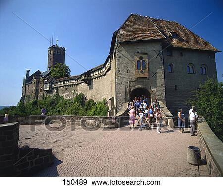 Tourists at old castle, Thuringia, Germany View Large Photo Image Stock Photo - Tourists at old castle, Thuringia, Germany . Fotosearch