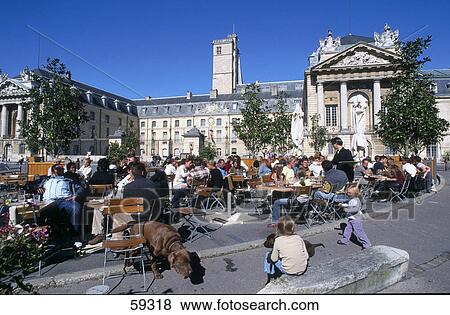 Stock Photo - Tourists at outdoor cafe, Dijon, Burgundy, France . Fotosearch