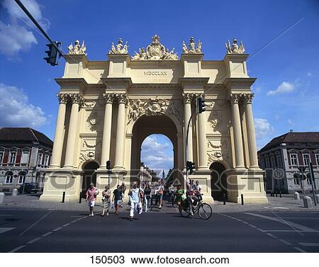 Tourists in front of ancient gate, Luisenplatz, Potsdam, Germany View Large Photo Image Stock Image - Tourists in front of ancient gate, Luisenplatz, Potsdam, Germany . Fotosearch