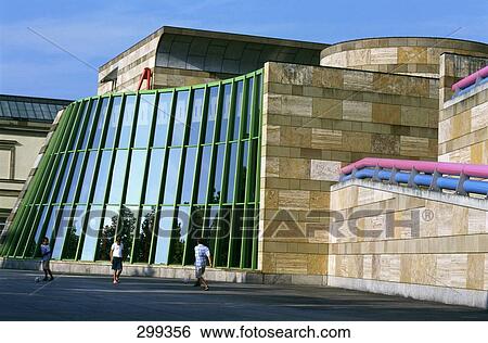 Stock Photograph - Tourists in front of art museum, Staatsgalerie Stuttgart, Baden-Wurttemberg, Germany . Fotosearch