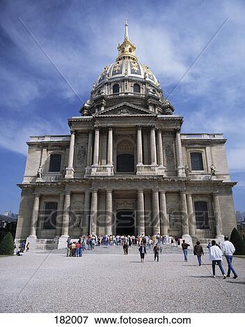 Stock Photo - Tourists in front of cathedral, Les Invalides Church, Paris, France . Fotosearch