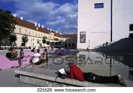 Stock Photograph - Tourists in front of museum, Leopold Museum, Vienna, Austria . Fotosearch