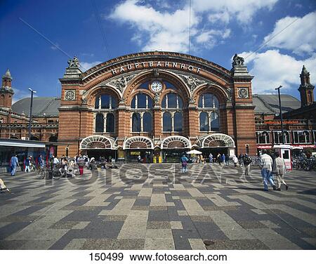Tourists in front railway station, Bremen, Germany View Large Photo Image Stock Photo - Tourists in front railway station, Bremen, Germany . Fotosearch