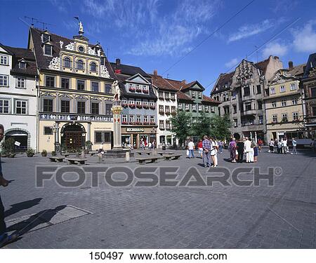 Stock Photo - Tourists in street, Erfurt, Thuringia, Germany . Fotosearch