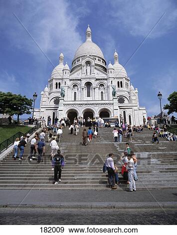 Tourists on stairs leading to cathedral, Basilica of the Sacred Heart, Paris, France View Large Photo Image Stock Photo - Tourists on stairs leading to cathedral, Basilica of the Sacred Heart, Paris, France . Fotosearch