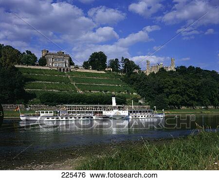 Tourists on tour boat in river, Elbe River, Dresden, Germany View Large Photo Image Stock Photograph - Tourists on tour boat in river, Elbe River, Dresden, Germany . Fotosearch