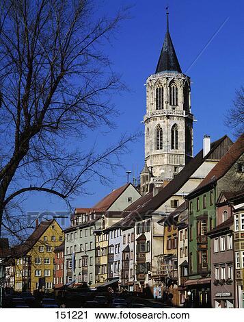 Stock Image - Tower of church in town, Hochbruecken Street, Rottweil, Baden-Wurttemberg, Germany . Fotosearch