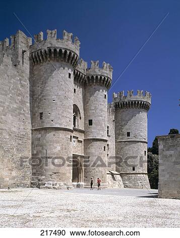Towers of grandmaster palace, Rhodos, Greece, low angle view View Large Photo Image Stock Image - Towers of grandmaster palace, Rhodos, Greece, low angle view . Fotosearch