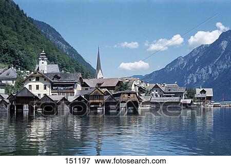 Stock Photo - Town at waterfront, Austria . Fotosearch