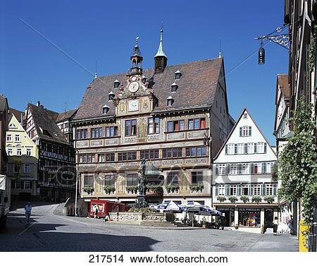 Picture - Town Hall in city, Sgraffito, Tubingen, Baden-Wurttemberg, Germany . Fotosearch