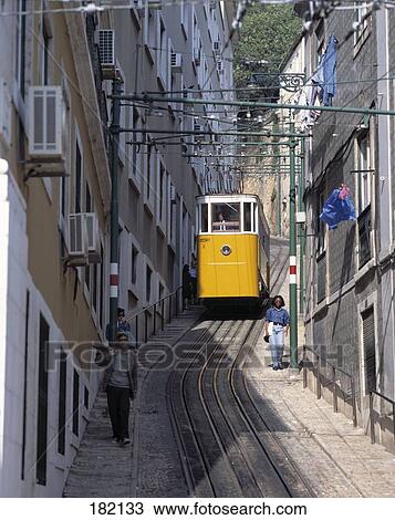 Traditional tram in street, Alfama, Lisbon, Portugal View Large Photo Image Stock Image - Traditional tram in street, Alfama, Lisbon, Portugal . Fotosearch