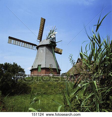 Traditional windmill against blue sky, Germany View Large Photo Image Picture - Traditional windmill against blue sky, Germany . Fotosearch