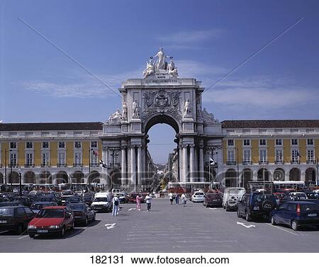 Traffic in front of ancient archway, Praca Do Comercio, Lisbon, Portugal View Large Photo Image Stock Image - Traffic in front of ancient archway, Praca Do Comercio, Lisbon, Portugal . Fotosearch
