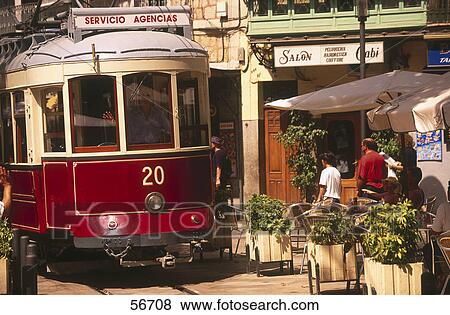 Stock Photo - Tram on track, Majorca, Balearic Islands, Spain . Fotosearch