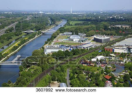 Stock Image - View on Oberhausen with Neue Mitte and Rhein-Herne-Kanal, Ruhr, Germany . Fotosearch
