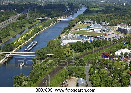 Stock Image - View on Oberhausen with Neue Mitte and Rhein-Herne-Kanal, Ruhr, Germany . Fotosearch