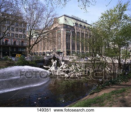 Stock Image - Water fountain in city, Düsseldorf, North Rhine Westphalia, Germany . Fotosearch