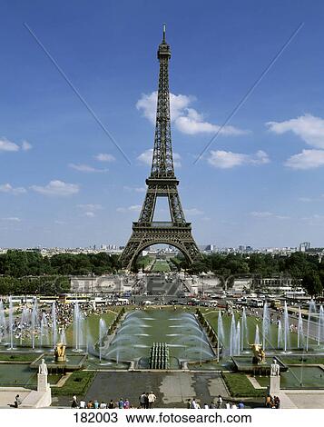 Water fountains in front of tower, Eiffel Tower, Paris, France View Large Photo Image Stock Image - Water fountains in front of tower, Eiffel Tower, Paris, France . Fotosearch