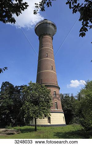Stock Image - Water tower in Duisburg, Germany, low angle view . Fotosearch