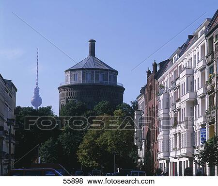 Stock Photo - Water tower in front of building, Berlin, Germany, Europe . Fotosearch
