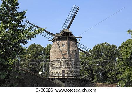 Stock Photograph - Wind mill, Zons, Dormagen, North Rhine-Westphalia, Germany, Europe . Fotosearch