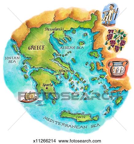 Drawings of Map of Greece & Greek Isles x11266214 - Search Clip Art