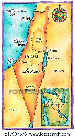 Map of Israel Drawing | x17907573 | Fotosearch