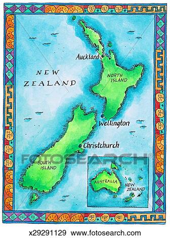 Map of New Zealand Stock Illustration | x29291129 | Fotosearch